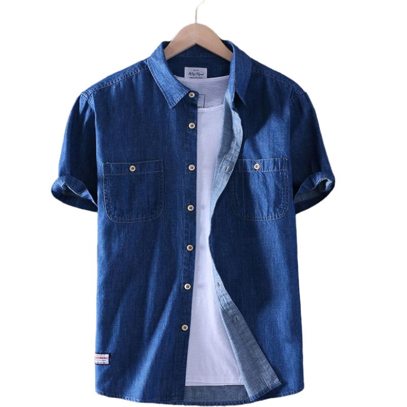 Męska Koszula Jeansowa z Krótkim Rękawem i Praktycznymi Kieszeniami