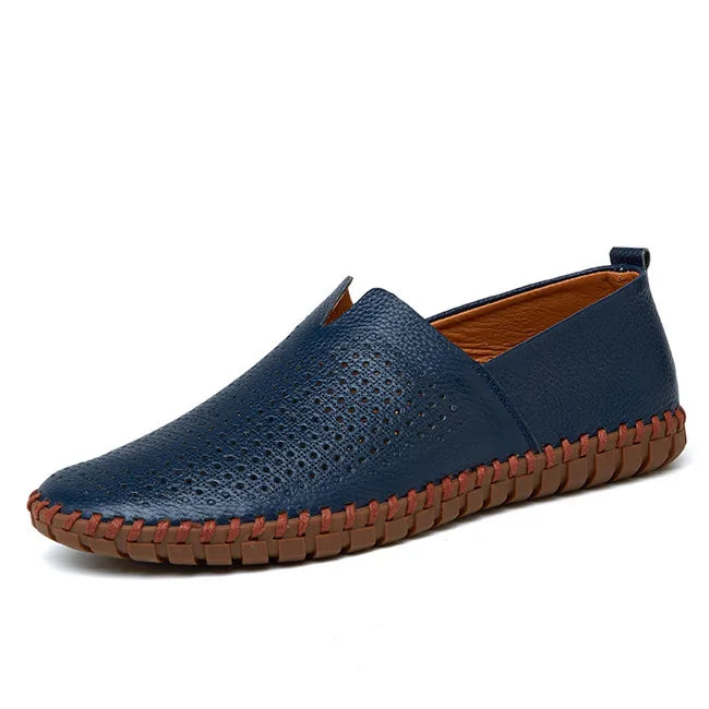 Męskie Skórzane Mokasyny Slip-On z Kontrastową Podeszwą