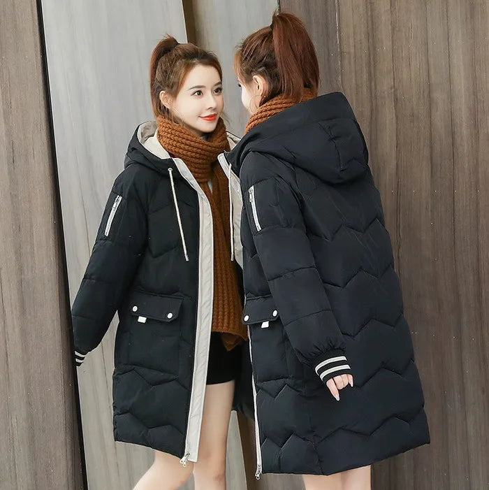 Damska zimowa kurtka puchowa z kapturem – długa i ciepła