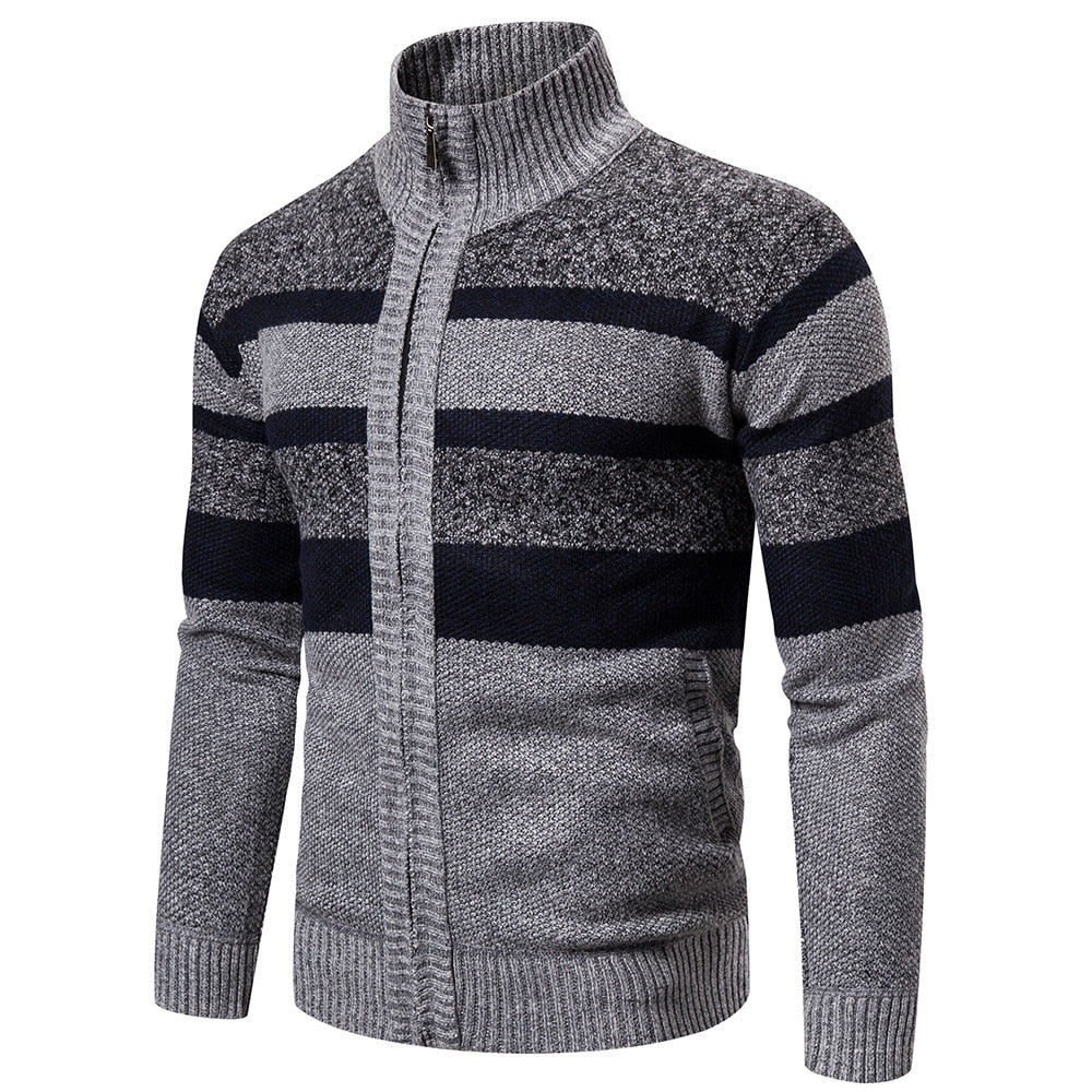 Męski Sweter w Paski z Zamkiem Błyskawicznym