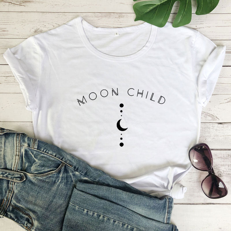 T-shirt damski "Moon Child" z minimalistycznym nadrukiem