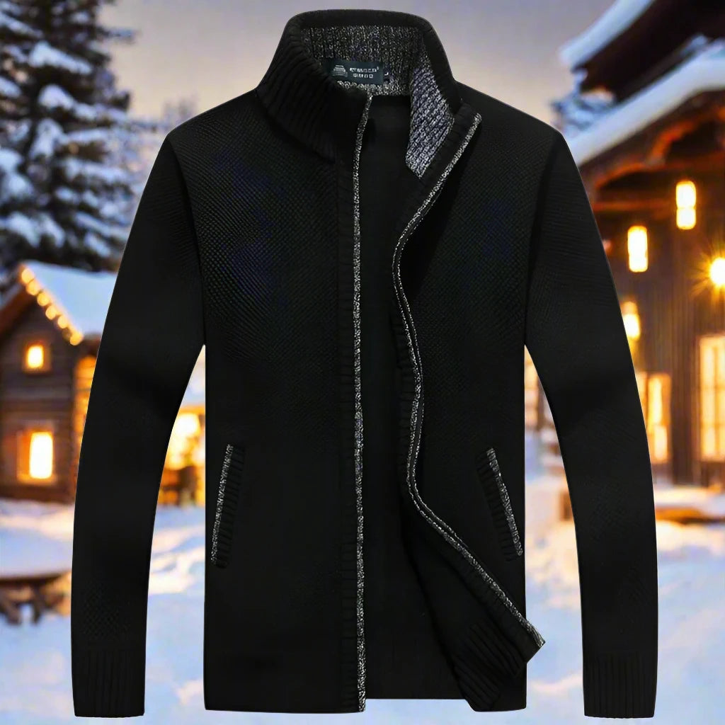 Ciepły Męski Sweter z Zamkiem i Podszewką w Kratę