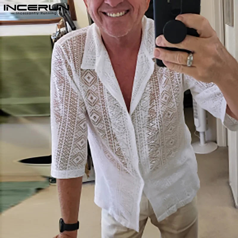 Stylowa męska koszula z ażurowym wzorem