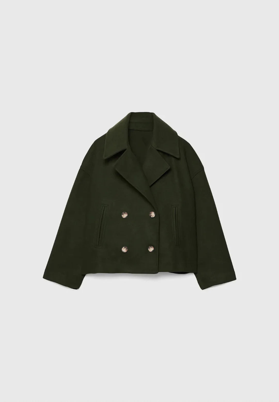 Damski krótki płaszcz dwurzędowy, oversize, styl miejski i elegancki