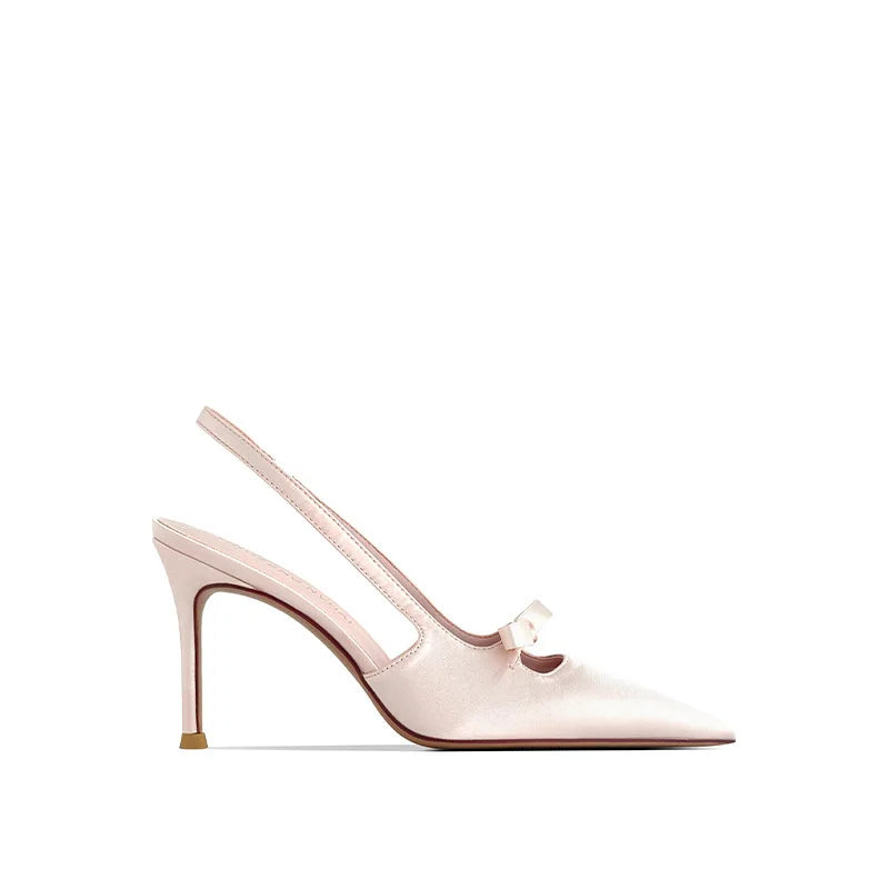 Satynowe Czółenka Slingback na Szpilce z Kokardką – Eleganckie Damskie Szpilki