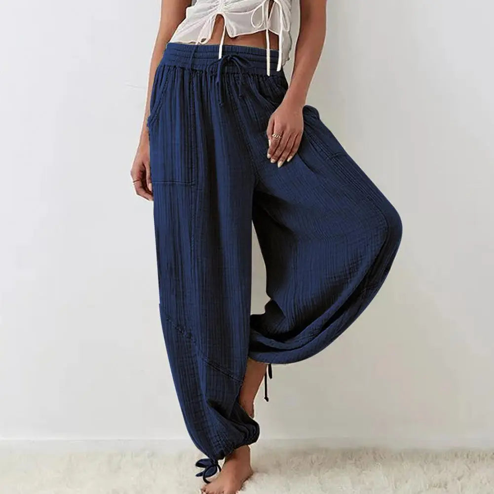 Damskie Luźne Spodnie z Elastycznym Pasem i Ściągaczami