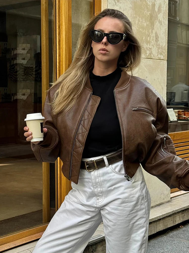 Damska Kurtka Skórzana w Stylu Bomber
