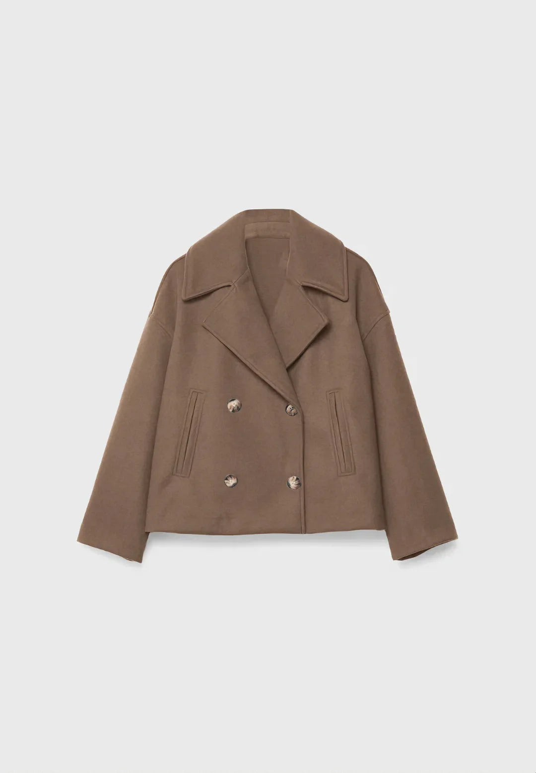 Damski krótki płaszcz dwurzędowy, oversize, styl miejski i elegancki