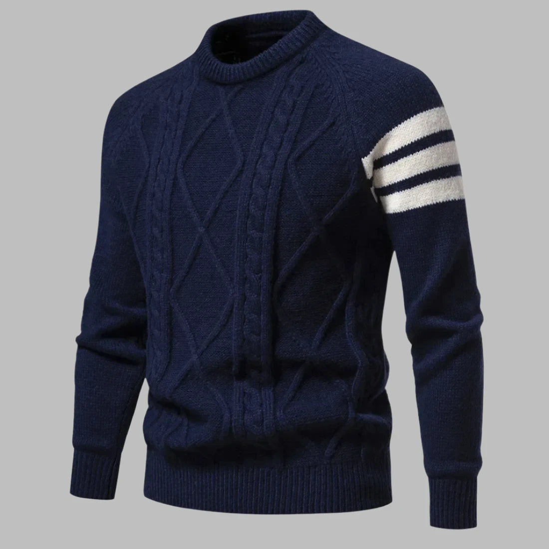 Męski wełniany sweter z prążkowanym wzorem i paskiem na ramieniu
