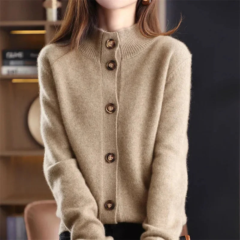Damski sweter kaszmirowy rozpinany elegancki kardigan z guzikami