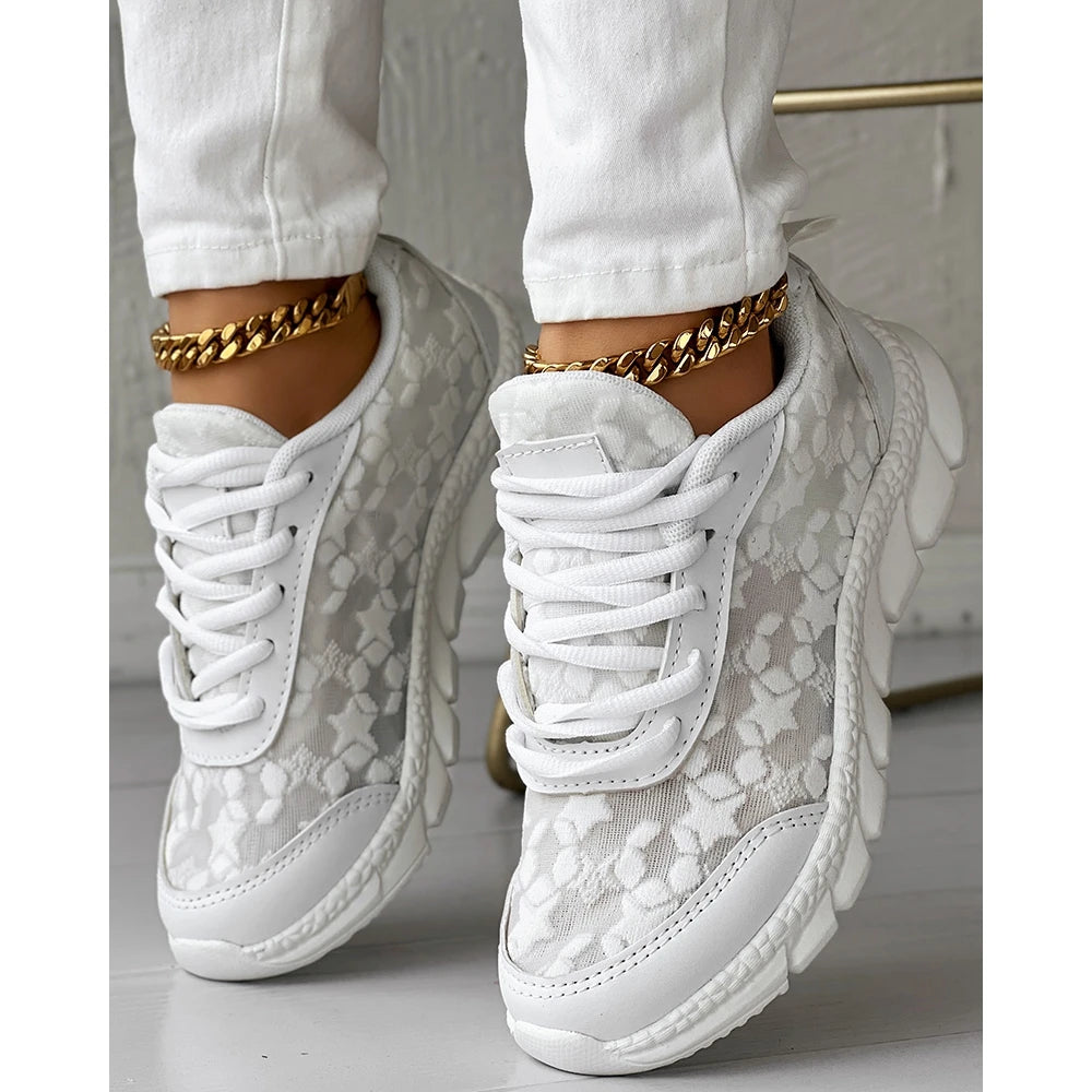 Damskie buty sportowe sneakersy ortopedyczne z koronkowymi wstawkami