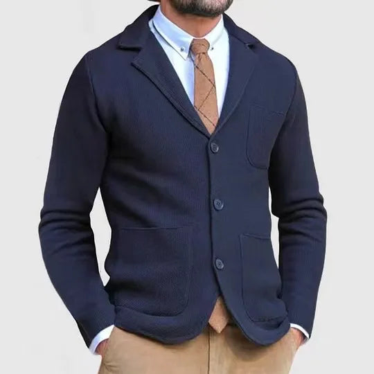 Elegancki męski sweter marynarkowy – dzianinowy żakiet z guzikami