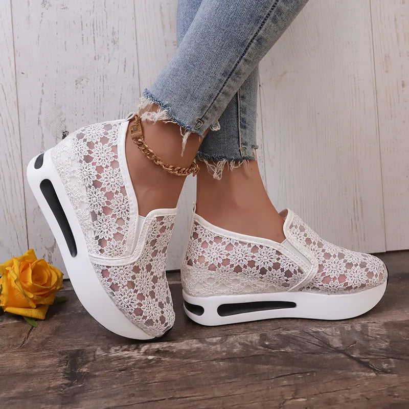 Damskie Ażurowe Buty Slip-On z Platformą