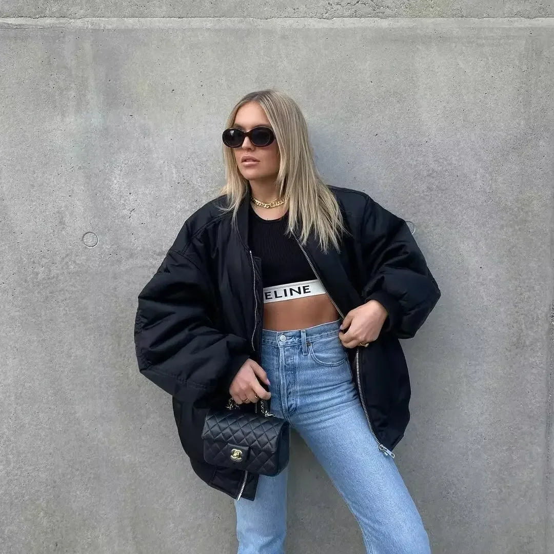 Damska oversize pikowana kurtka bomberka