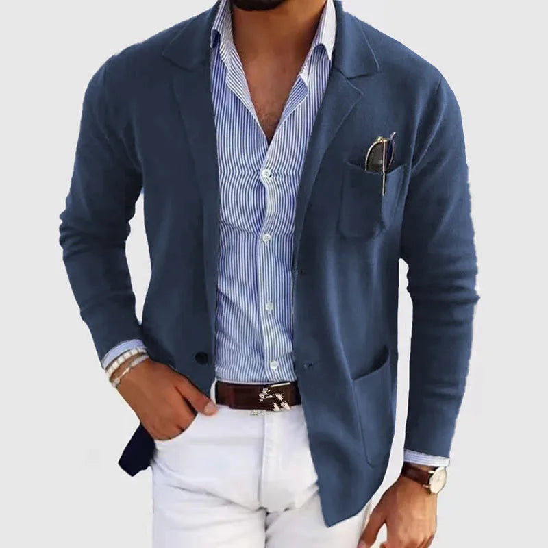 Męska marynarka casual z dzianiny, elegancki styl smart casual, jednorzędowa