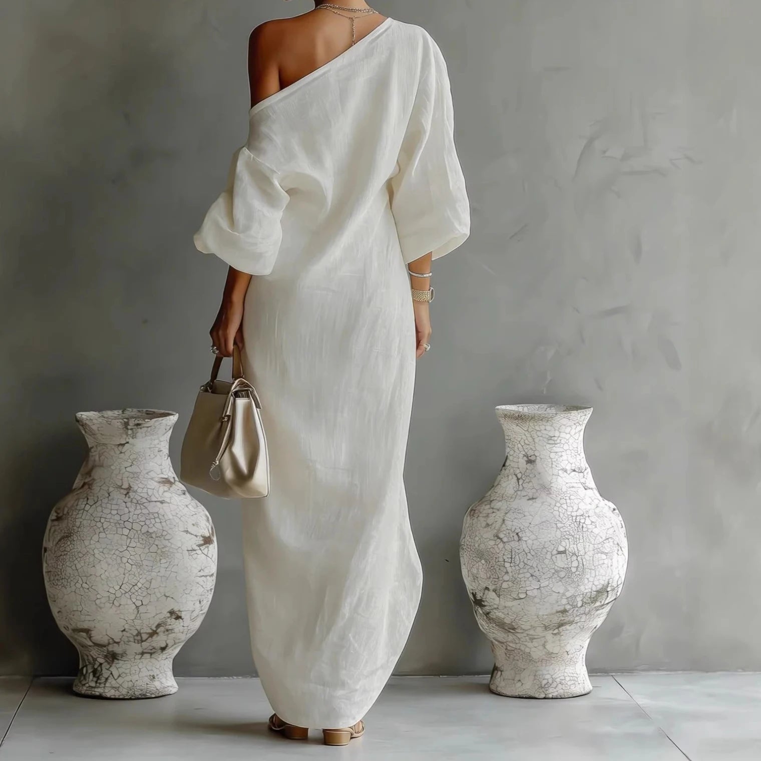 Długa Sukienka Maxi One Shoulder z Luźnym Fasonem
