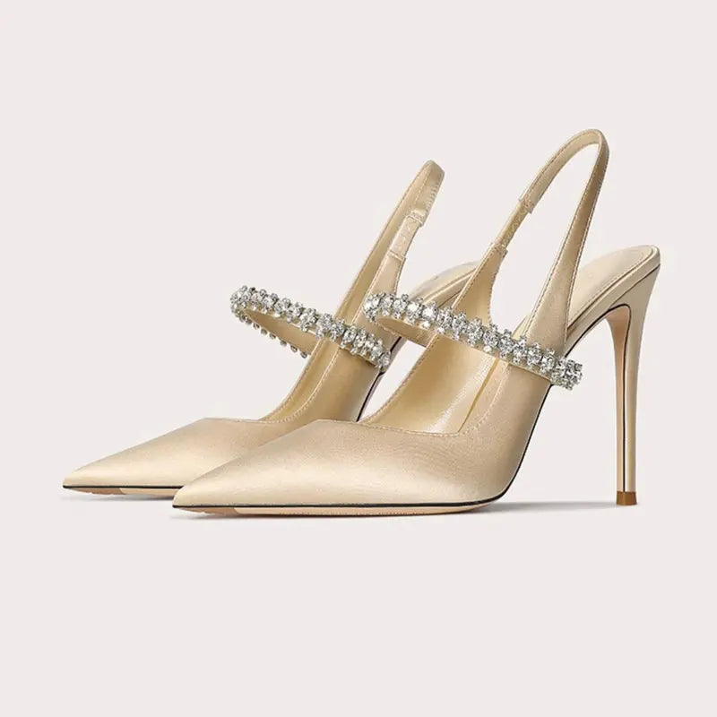 Damskie Szpilki Slingback z Kryształowym Paskiem – Eleganckie Czółenka na Wesele i Wieczór
