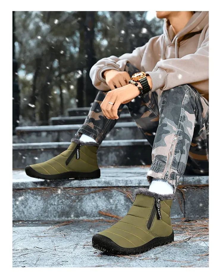 Męskie śniegowce zimowe z futerkiem – ocieplane buty outdoorowe z zamkiem