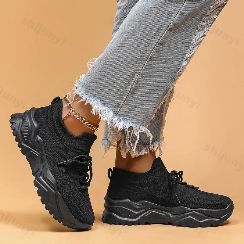 Damskie sneakersy skarpetkowe na grubej podeszwie – sportowe buty wsuwane