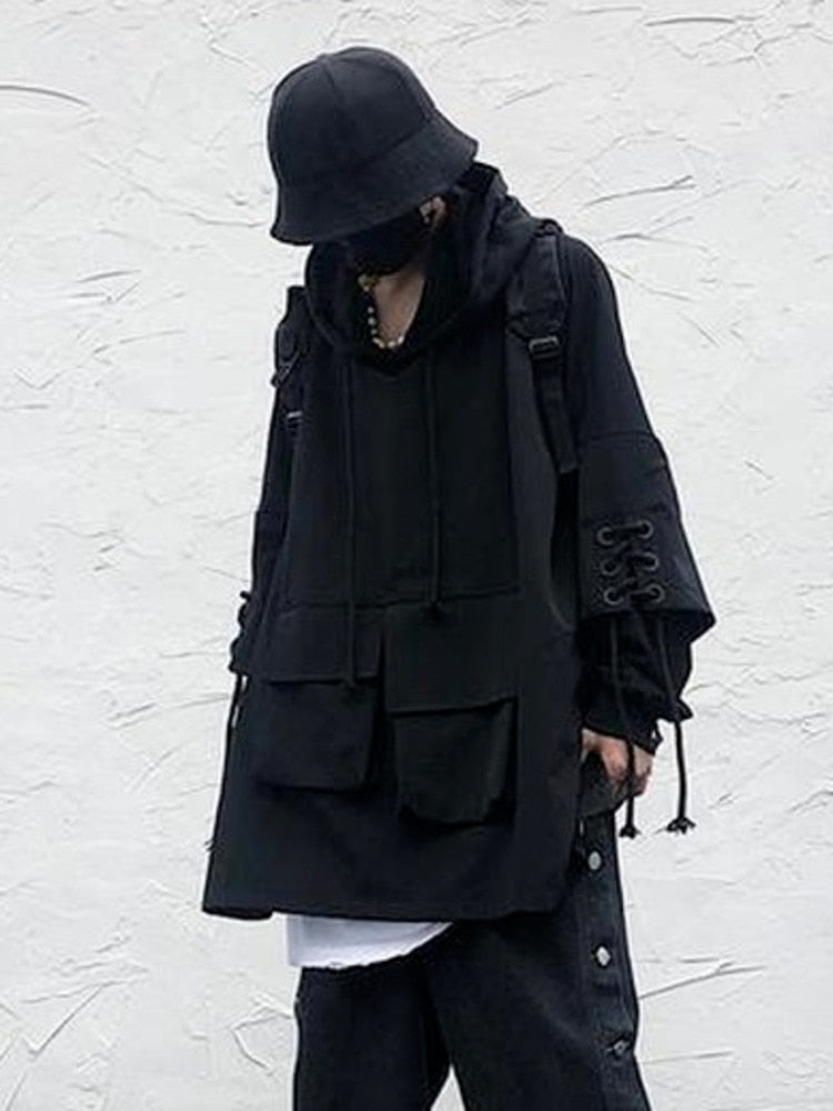 Męska Oversize Bluza z Kapturem i Wiązaniami