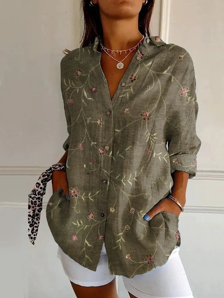 Damska koszula z długim rękawem i kwiatowym wzorem – luźna bluzka w stylu boho