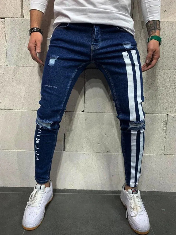 Męskie Jeansy Slim Fit z Bocznymi Paskami