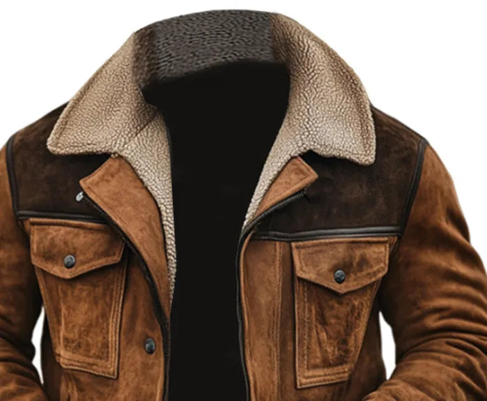 Męska długa kurtka zimowa z kożuchem, ciepła i stylowa