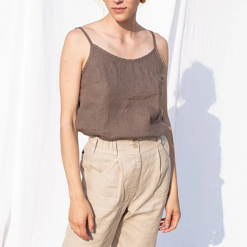 Damski Lniany Top na Ramiączkach