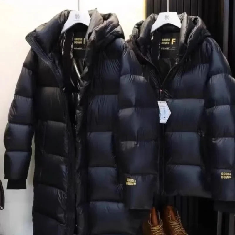 Długa damska kurtka puchowa z kapturem – ciepła zimowa parka