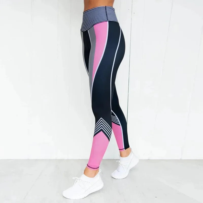 Damskie Legginsy Sportowe z Wysokim Stanem i Kontrastowymi Panelami