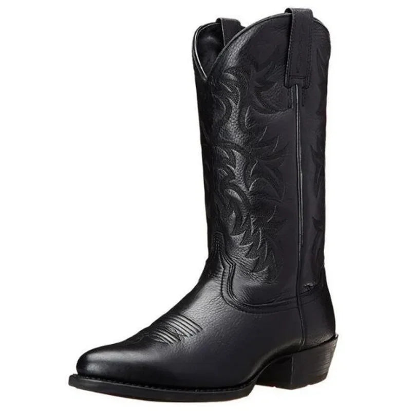 Męskie kowbojki z haftem, klasyczne western boots, skórzany wygląd
