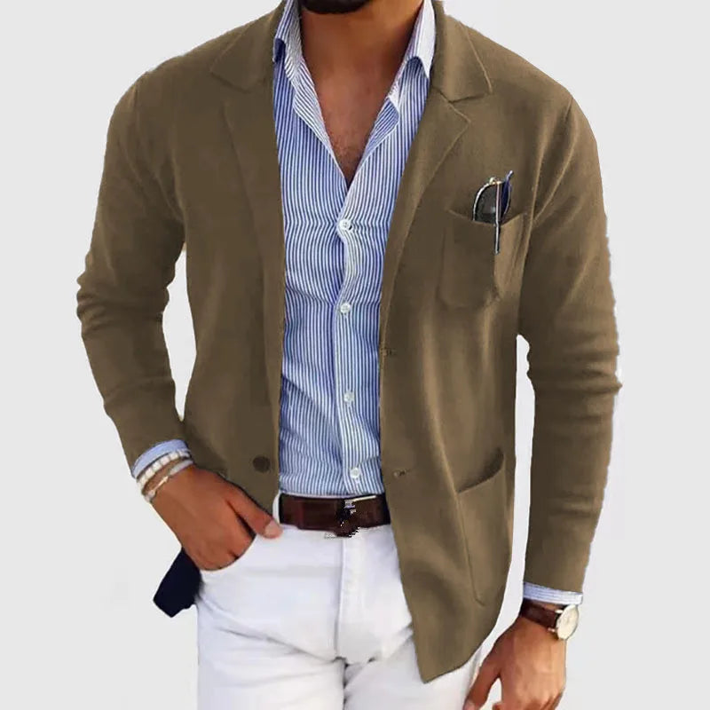 Męska marynarka casual z dzianiny, elegancki styl smart casual, jednorzędowa
