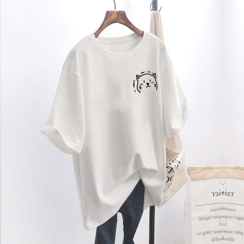 Damski Oversize T-shirt z grafiką kota
