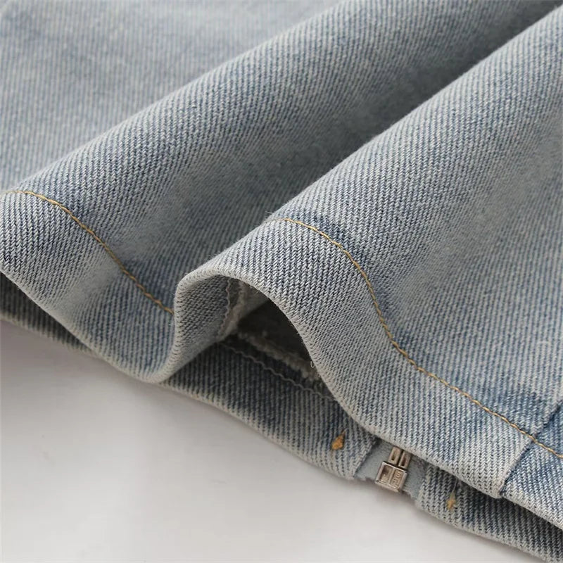 Modna Spódnica Jeansowa z Krzyżowanymi Pasami