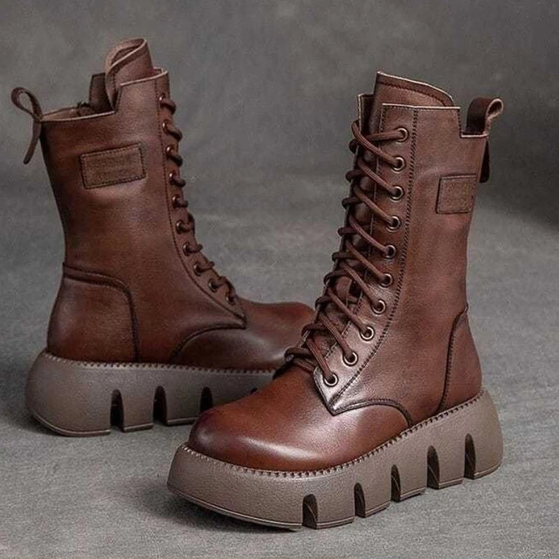 Damskie botki glany na platformie – stylowe skórzane buty z zamkiem