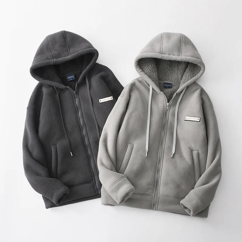 Męska gruba bluza polarowa z kapturem i podszewką – miękka, ciepła i wygodna