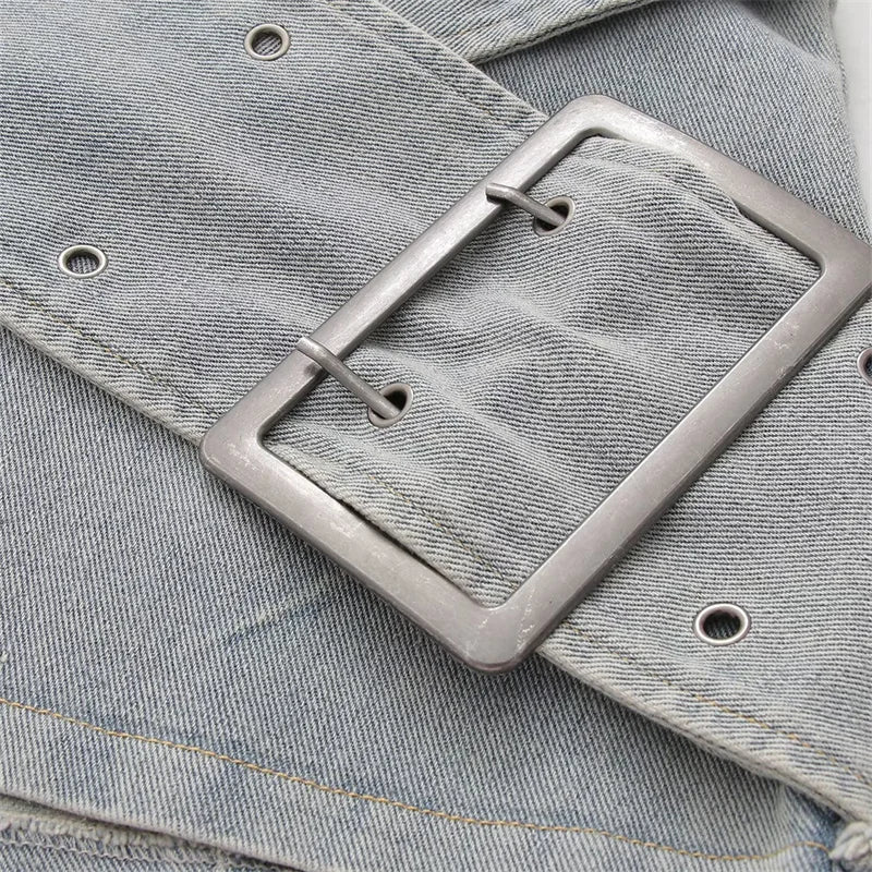 Modna Spódnica Jeansowa z Krzyżowanymi Pasami