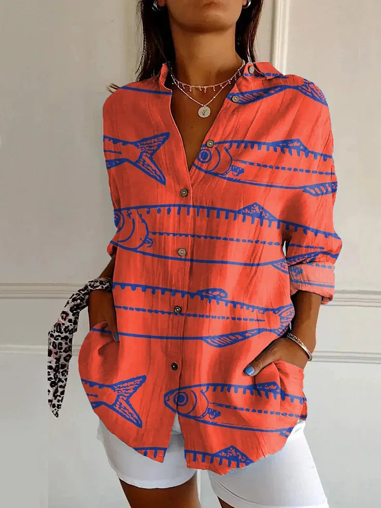 Damska koszula z długim rękawem i kwiatowym wzorem – luźna bluzka w stylu boho