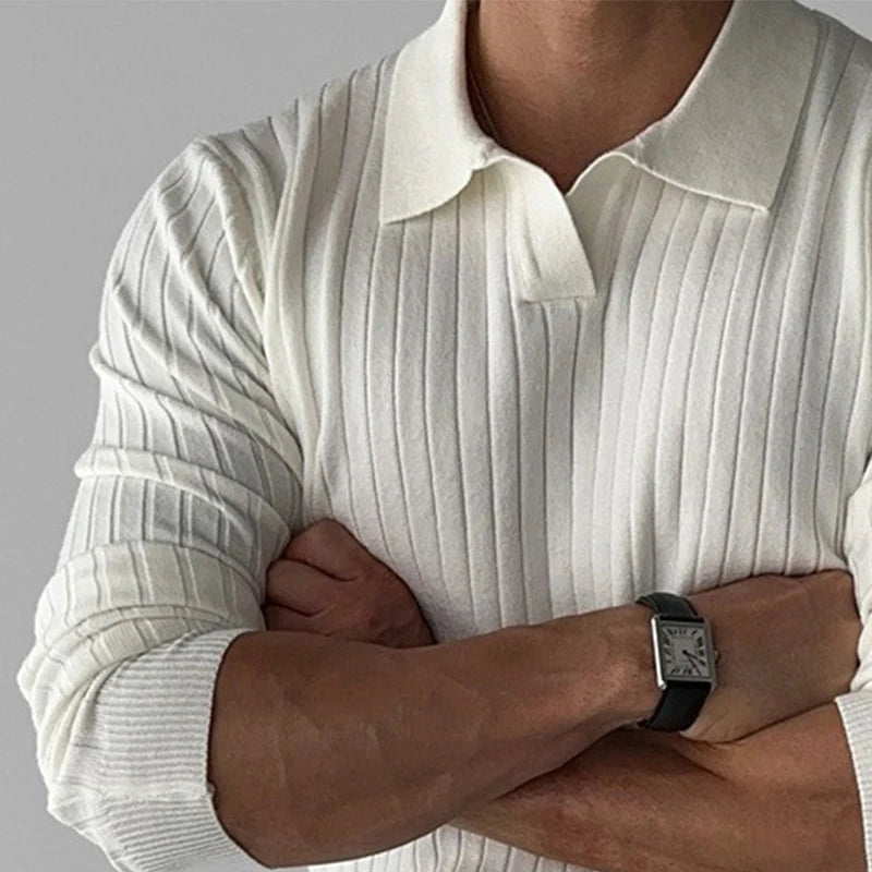 Elegancki Męski Sweter Polo z Długim Rękawem