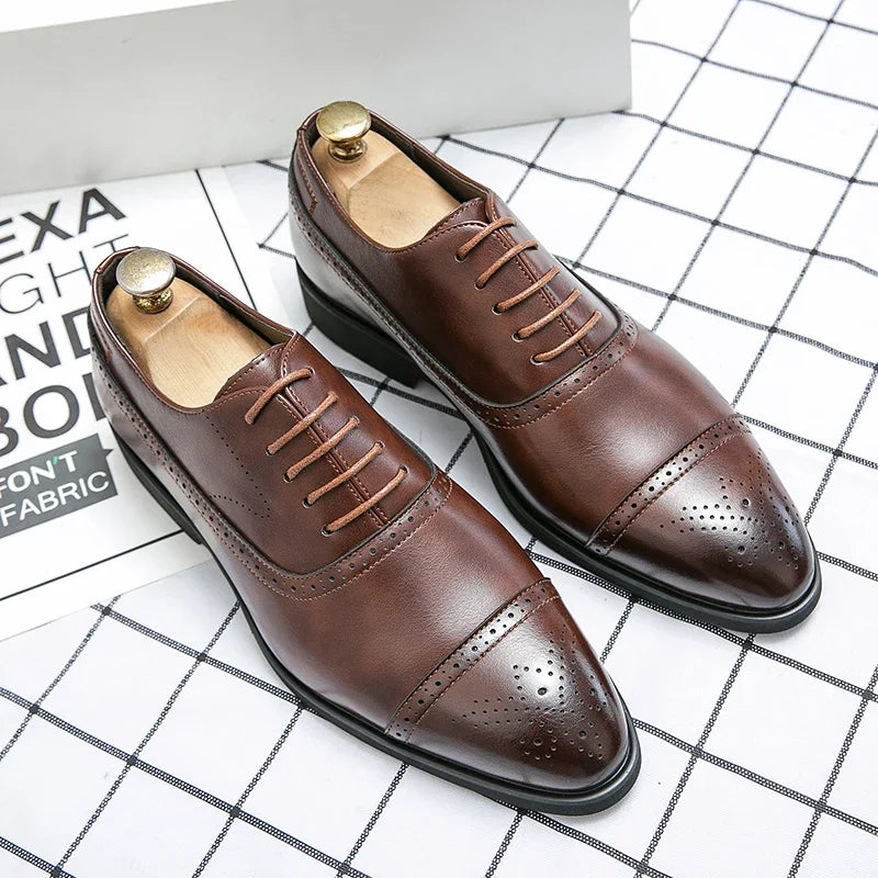 Męskie Skórzane Buty Wizytowe Oxford z Ozdobnym Noskiem