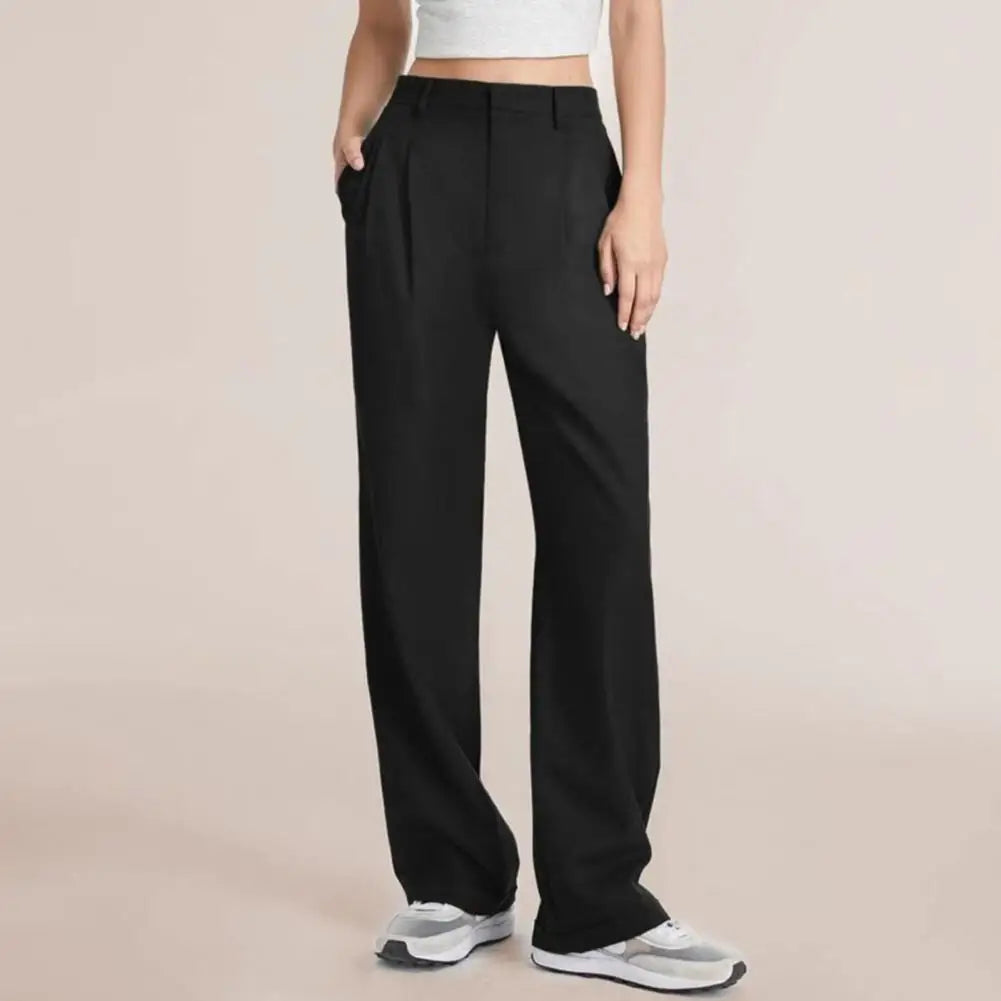 Damskie eleganckie spodnie z wysokim stanem – szerokie nogawki