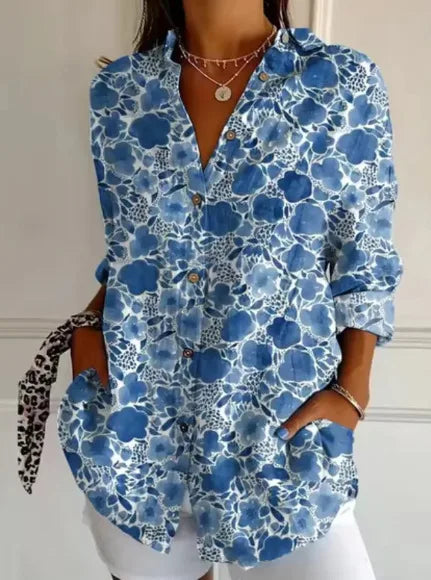 Damska koszula z długim rękawem i kwiatowym wzorem – luźna bluzka w stylu boho