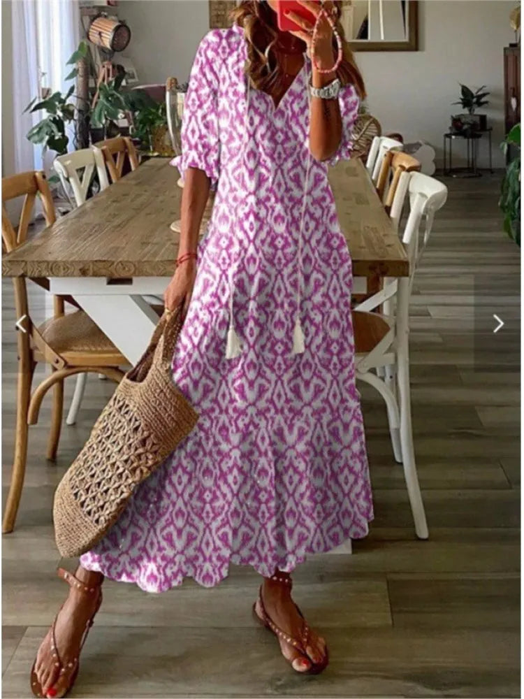 Zwiewna Damska Sukienka Maxi z Kwiatowym Wzorem