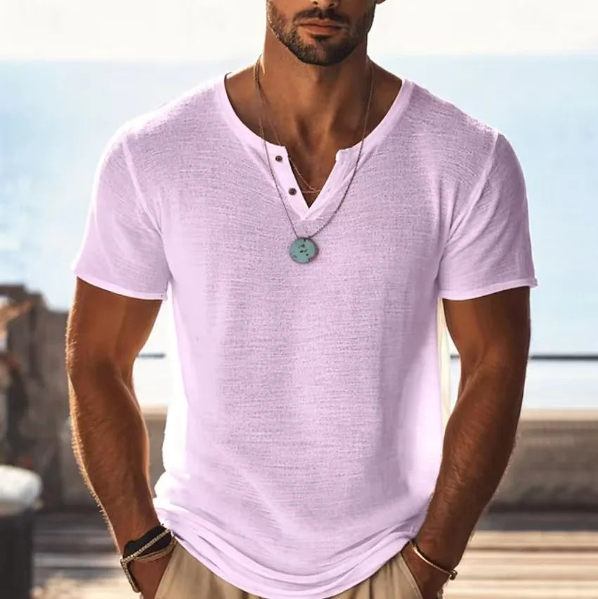 Męski T-shirt Henley – Lekka Koszulka