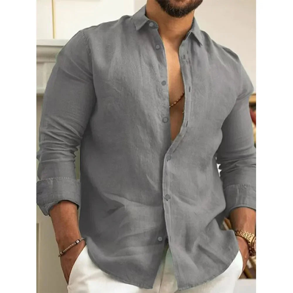 Męska koszula lniana z długim rękawem – przewiewna i elegancka na lato