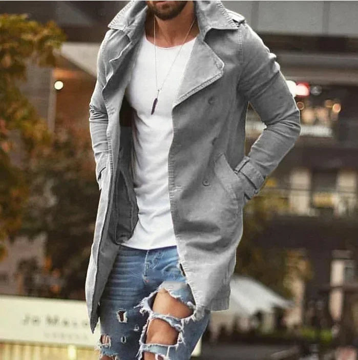 Męski płaszcz trencz z kołnierzem, lekki, styl casual-elegancki