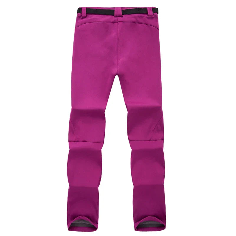 Damskie spodnie trekkingowe softshell ocieplane – wodoodporne spodnie outdoorowe z polarem i kieszeniami