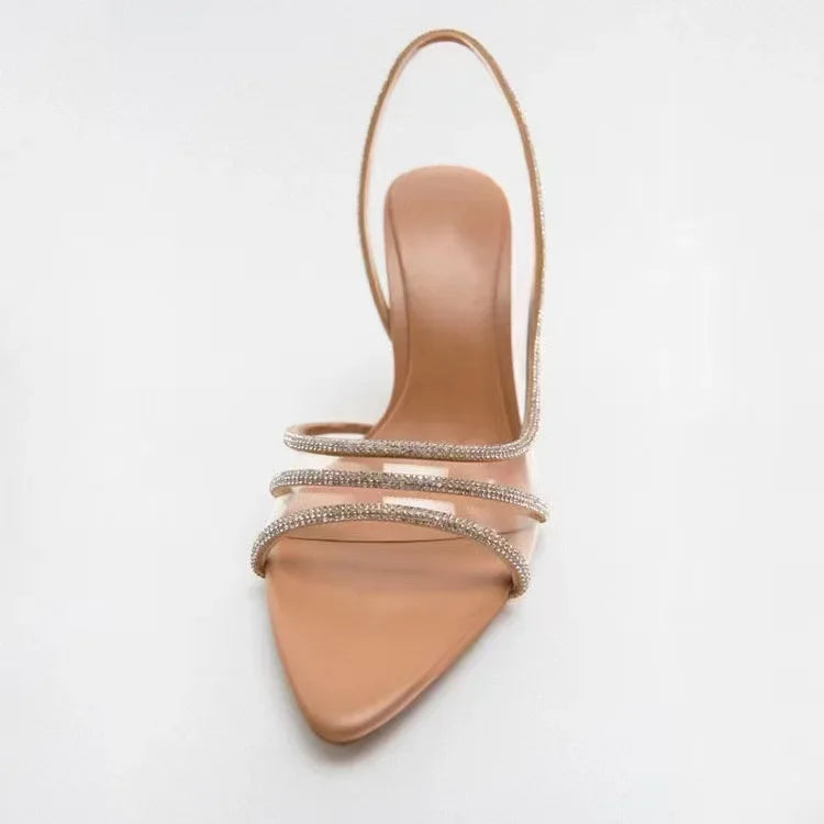 Damskie Eleganckie Sandały na Obcasie z Kryształowymi Paskami