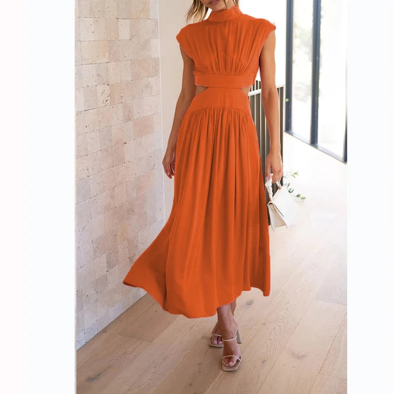 Elegancka Sukienka Midi z Wycięciami w Talii