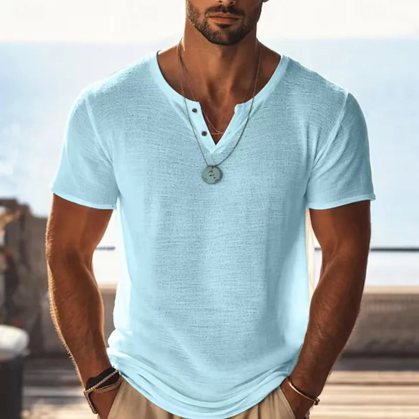 Męski T-shirt Henley – Lekka Koszulka